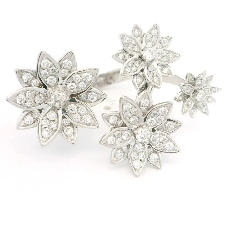 View 1 of 18K Gold VCA 4 Flowers Lotur Diamond Ring