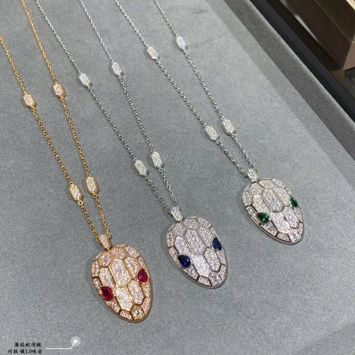 View 1 of BVLGARI 蛇頭滿鑽項鏈 彩寶鎖骨鏈設計款女款百搭飾品