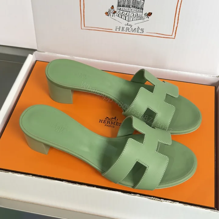 View 1 of Hermès Replica Oran Heeled Sandals Green