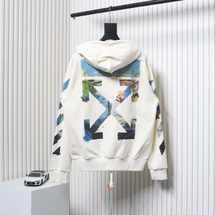 View 1 of Off-White Oil Painting Printed White Zipper Hoodie