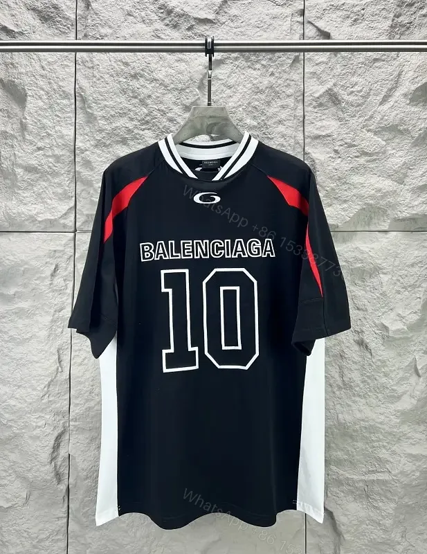 View 1 of Black White Red Oversized Athletic Jersey with BALENCIAGA 10 Front