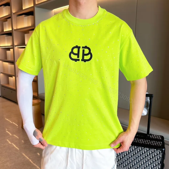 View 1 of Balenciaga 原單T恤 男款螢光黃滿鑽BB LOGO寬鬆短袖