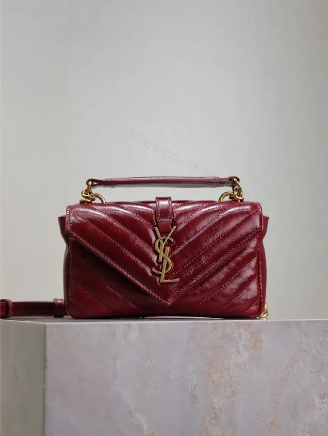 View 1 of Burgundy Quilted Crossbody Bag: Gold Hardware, Structured Style