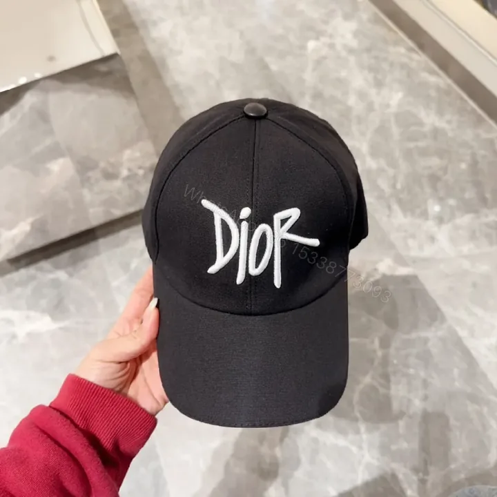 View 1 of Black Cotton Cap with White Script Embroidery, Modern Streetwear Cap