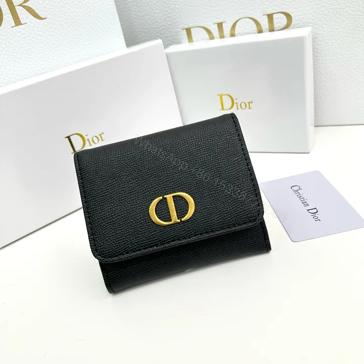 View 1 of Dior高仿短夾 黑色粒面皮革 CD金屬標識 女士輕奢百搭款