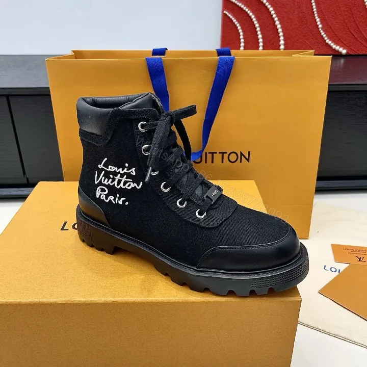 View 1 of Bold Canvas Leather Boots: Subtle LV-Inspired Luxe Comfort