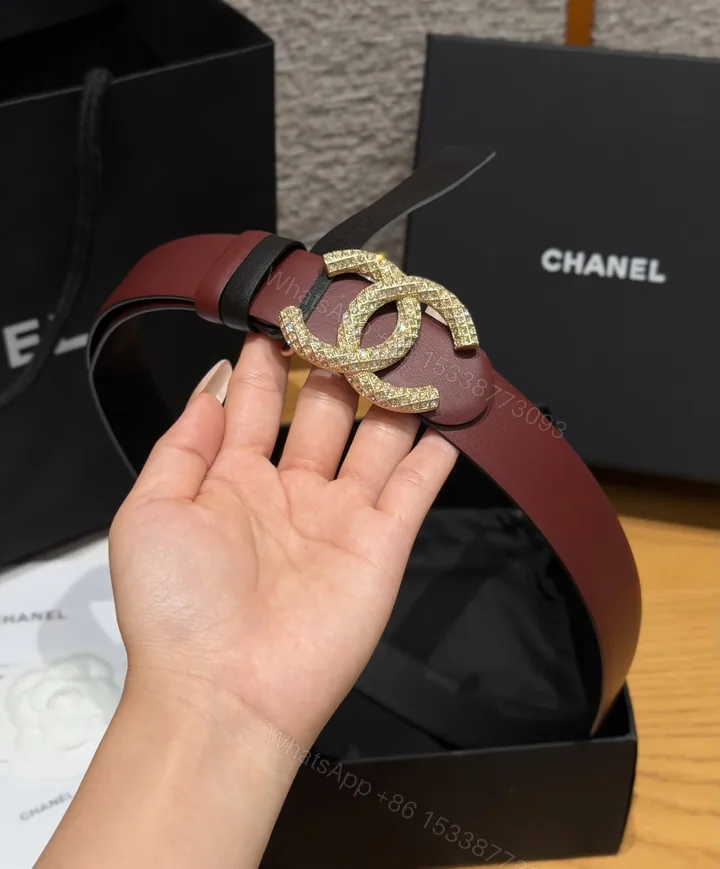 View 1 of Chanel一比一酒紅雙面滿鑽雙C精品皮帶