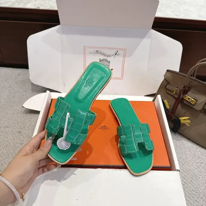 View 1 of Vivid Green Leather Slide: Luxe Comfort, Everyday Chic