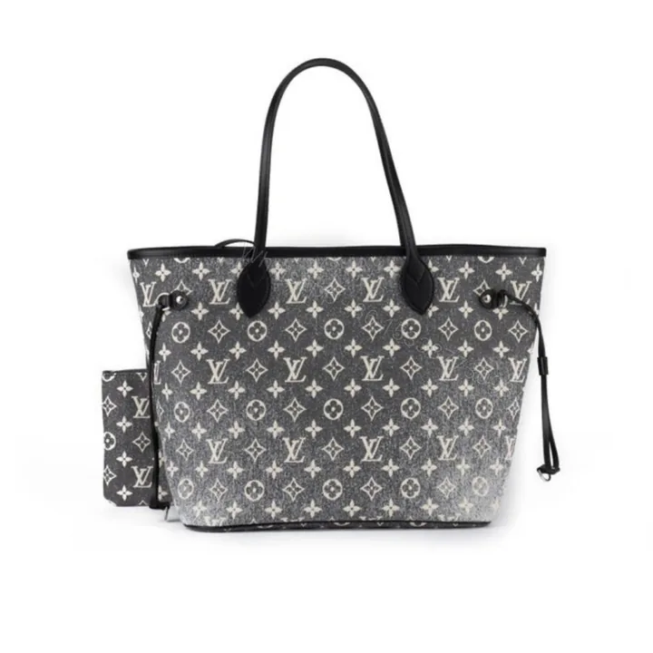 View 1 of Louis Vuitton Neverfull MM Monogram Jacquard Denim Totes Bag Grey 31cm M21465