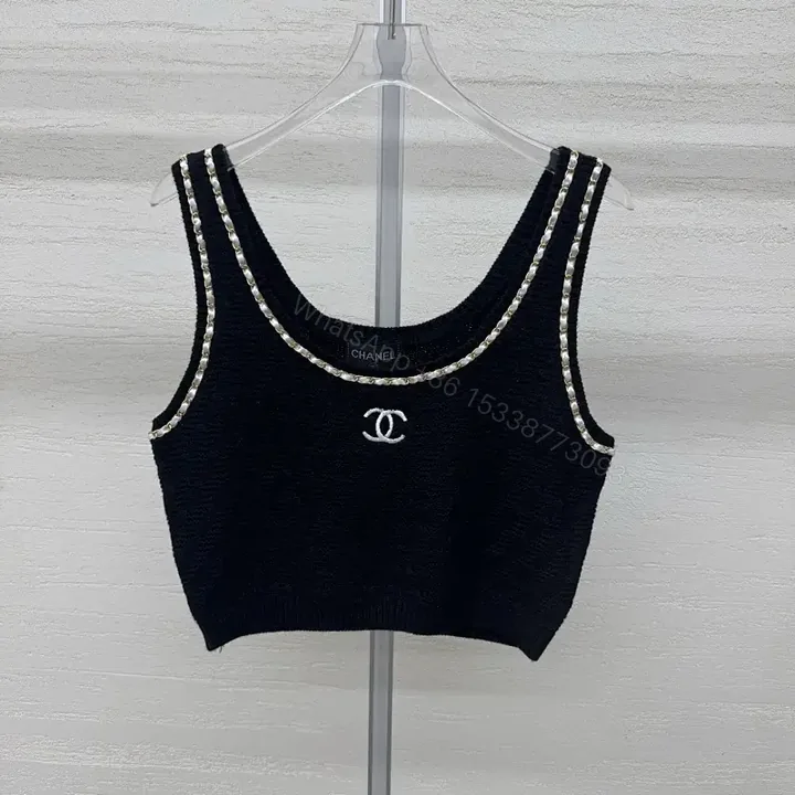 View 1 of Crystal-Trim Knit Tank: Luxe Chanel-Inspired Crop Top