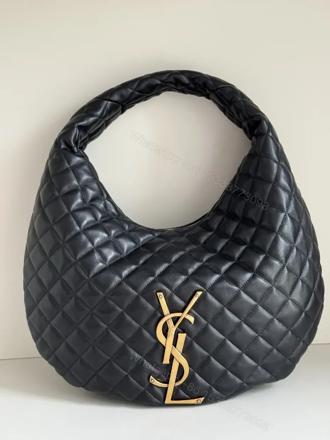 View 1 of Quilted Black Faux Leather Hobo Bag: Luxury, Comfort, Modern Style