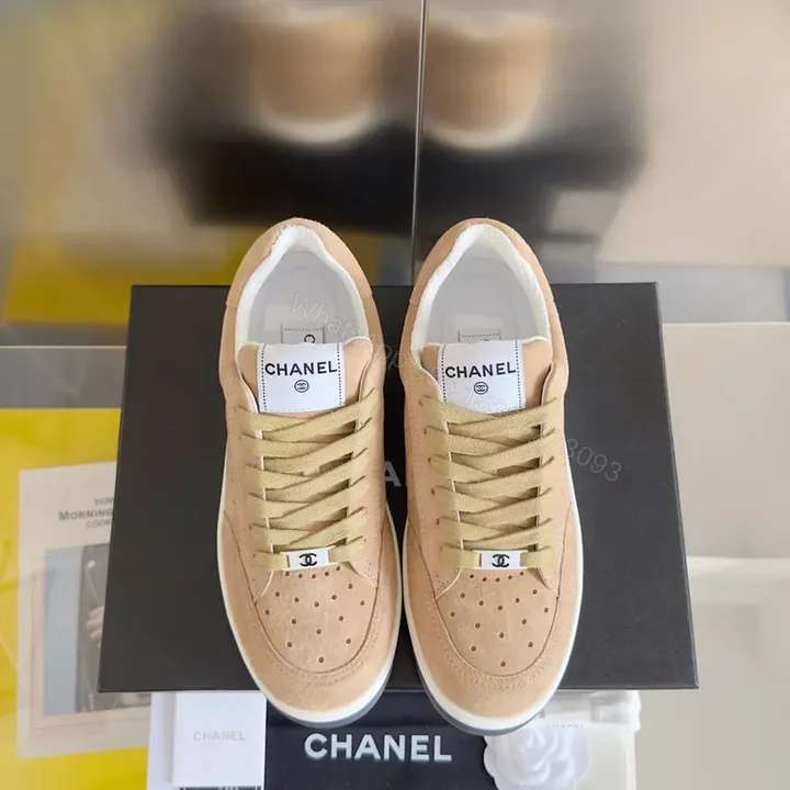 View 1 of Nude Suede Chanel-Inspired Casual Sneakers with Comfort-Boost