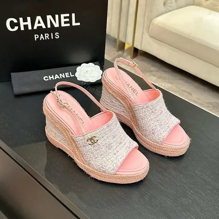View 1 of Textured Pink Espadrille Wedges – Knit Upper, Platform Glam