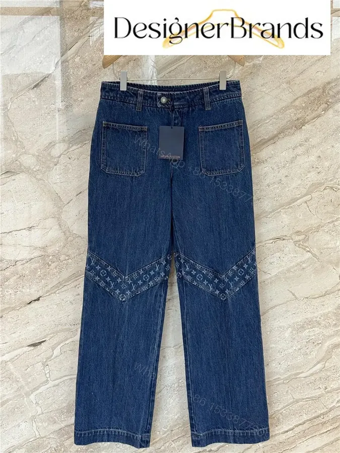 View 1 of Indigo Denim Wide-Leg Jeans with Geometric Panel