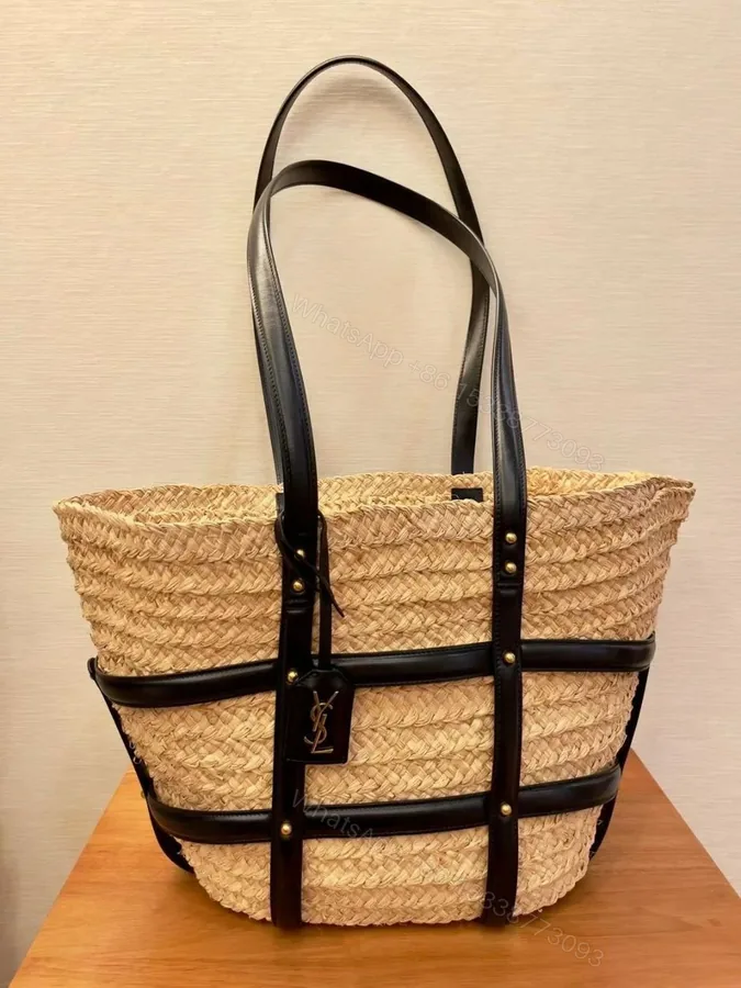 View 1 of YSL Panier Panier Raffia Medium Tote Bag