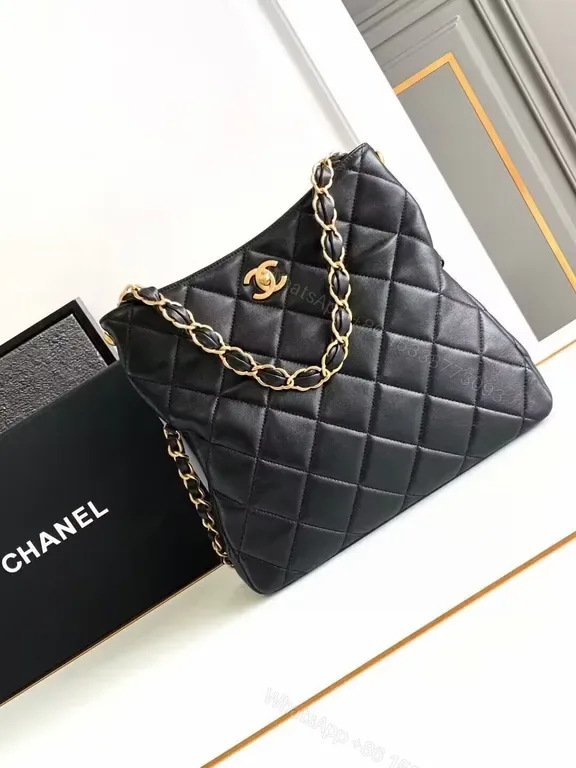 View 1 of Chanel-Inspired Quilted Shoulder Bag with Gold Chain