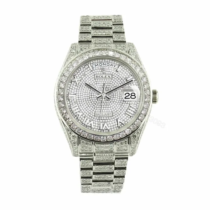 View 1 of Rolex Datejust II 116300 Super Clone : Iced Out Baguette Diamond White Gold Tone 41mm