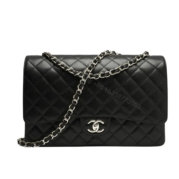 View 1 of Chanel Maxi Classic Handbag Sliver Hardware Black 33Cm