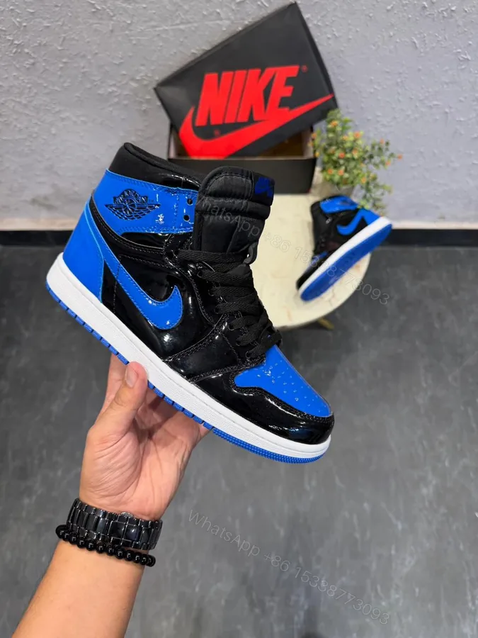 View 1 of FIRST COPY AIR JORDANS RETRO 1 PATENT ROYAL BLUE SNEAKERS
