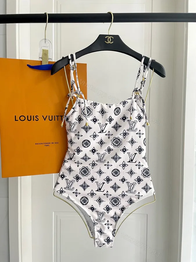 View 1 of LV A貨泳裝 白色黑花連體比基尼修身款