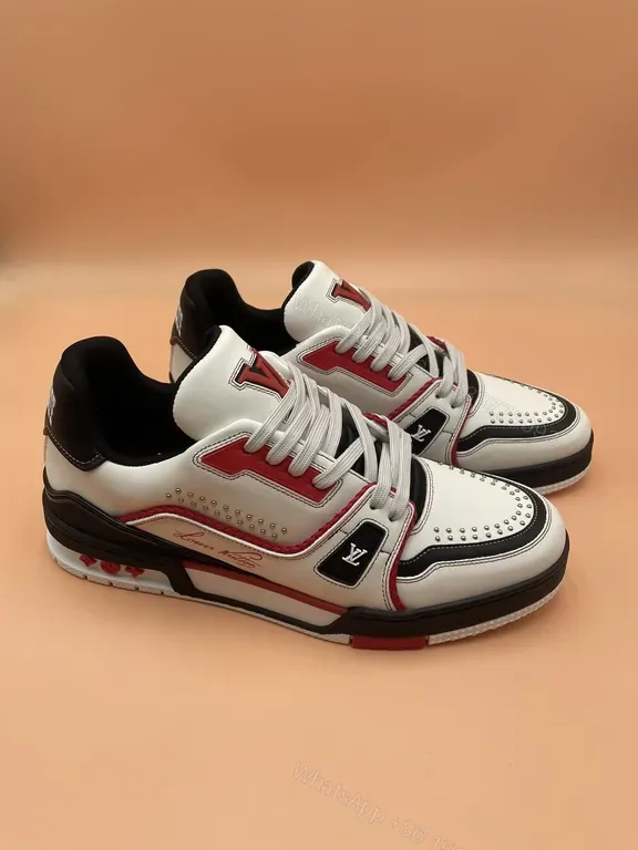 View 1 of White + Leather + Fashion Sneaker + LV Stripe Detail + Sneaker