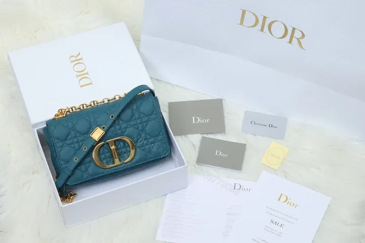 View 1 of Teal Quilted Chain-Accent Bag in Structured Canvas