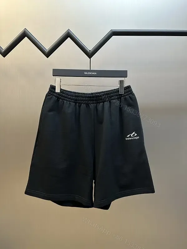 View 1 of Black Cotton Sweatshorts Balenciaga Logo Casual Elastic Waist Shorts