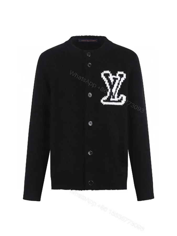 View 1 of Chunky Knit Cardigan Black – Monogram Detail, Premium Comfort Cardigan