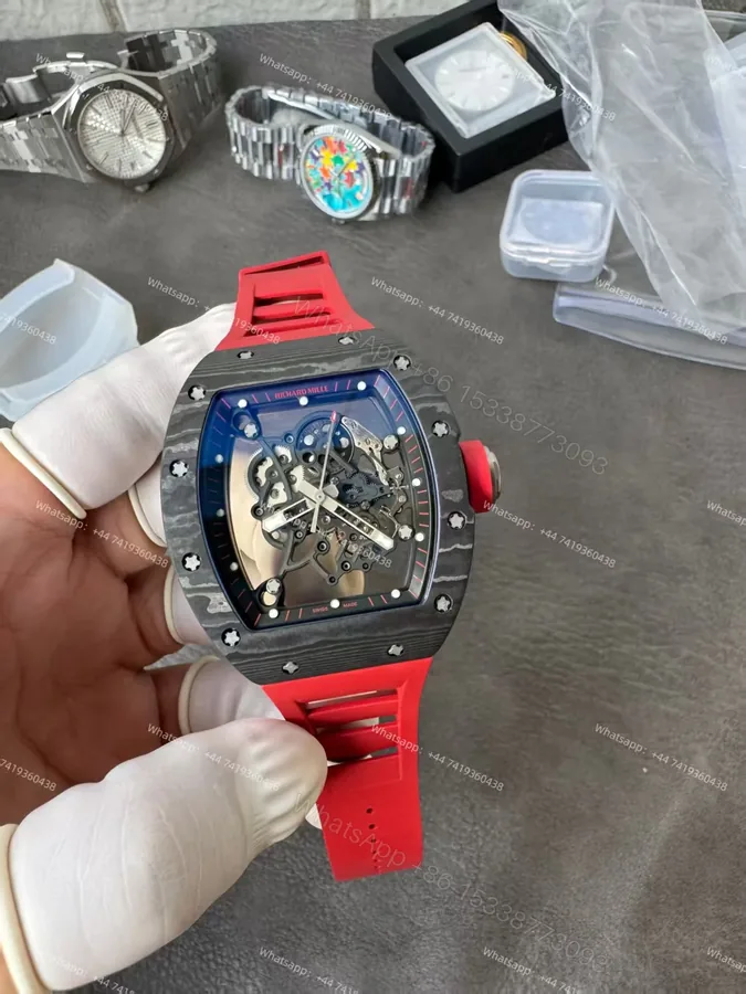 View 1 of Richard Mille RM 055 Carbon TPT Skeleton Vaucher Free-Sprung Movement Red Rubber Strap Custom Super Clone