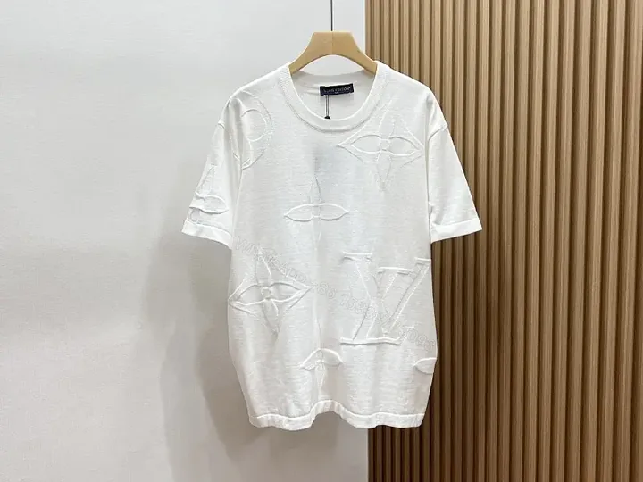 View 1 of White Embroidered Cotton T-Shirt Luxury Style with LV Monogram Key Feature T-Shirt