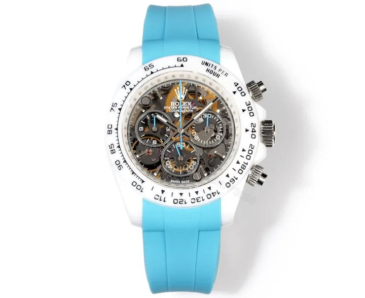 View 1 of Best Rolex Daytona Turquoise Rubber Strap replica 40MM White Ceramic Case Edition RG-DAYTONA-TURQUOISE-RUBBER-WHITE-40