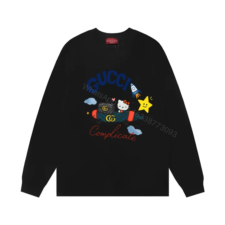 View 1 of Gucci 高仿黑色長袖T恤 Hello Kitty插畫火箭圖案 潮系穿搭