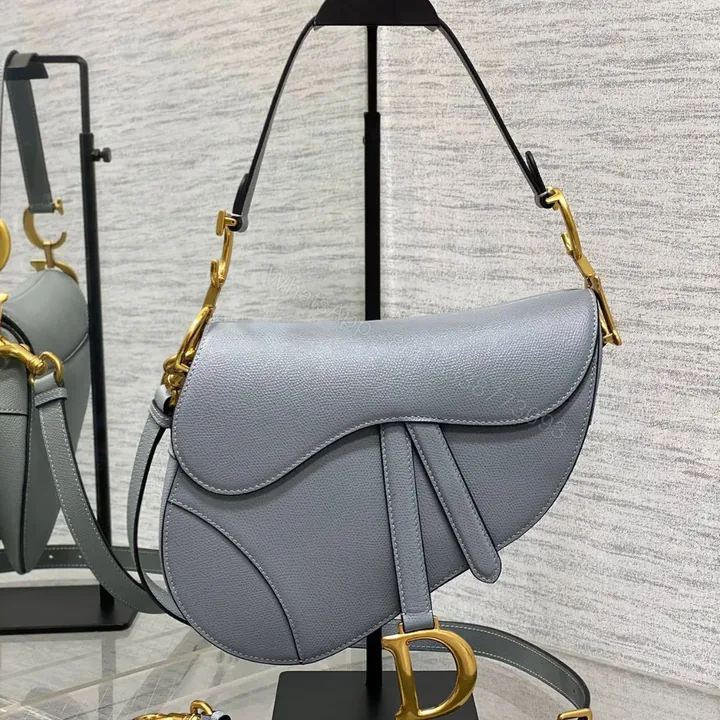 View 1 of Dior Saddle Bag in Deep Grey-Blue Gold Hardware