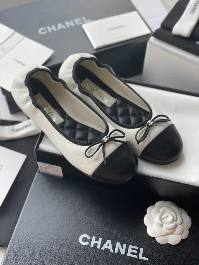 View 1 of Cream & Black Bow Ballet Flats - All-Day Comfort Style