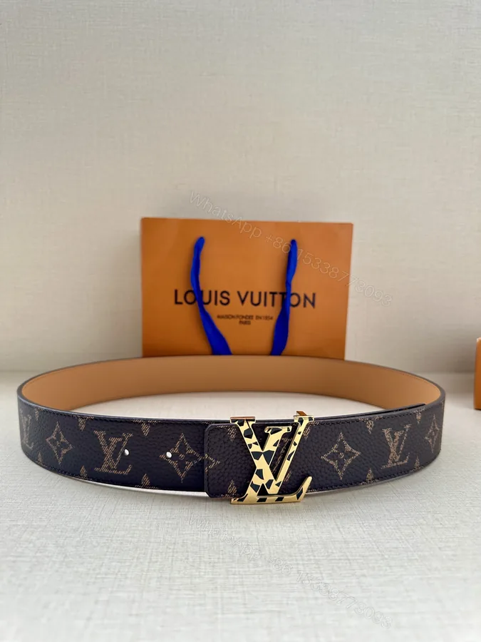View 1 of LV 高仿經典老花皮帶 金色LV扣