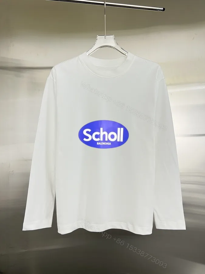 View 1 of Balenciaga原單長袖T恤 白色Scholl圓標設計 男裝街頭極簡單品