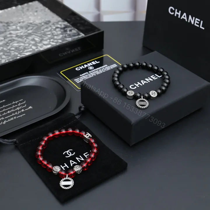 View 1 of Chanel高仿黑紅對鍊手鍊雙色設計女款金屬Logo點綴