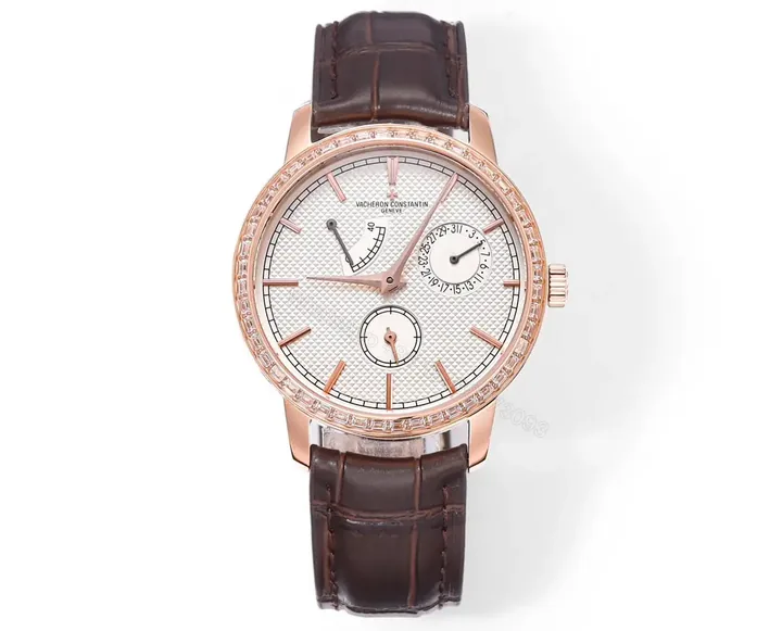 View 1 of GS Factory Vacheron Constantin Traditionnelle 83520/000R-9909 Rose Gold Mechanical Watch with Brown Leather Strap – Multi-Function with Power Reserve, Date, and Small Seconds