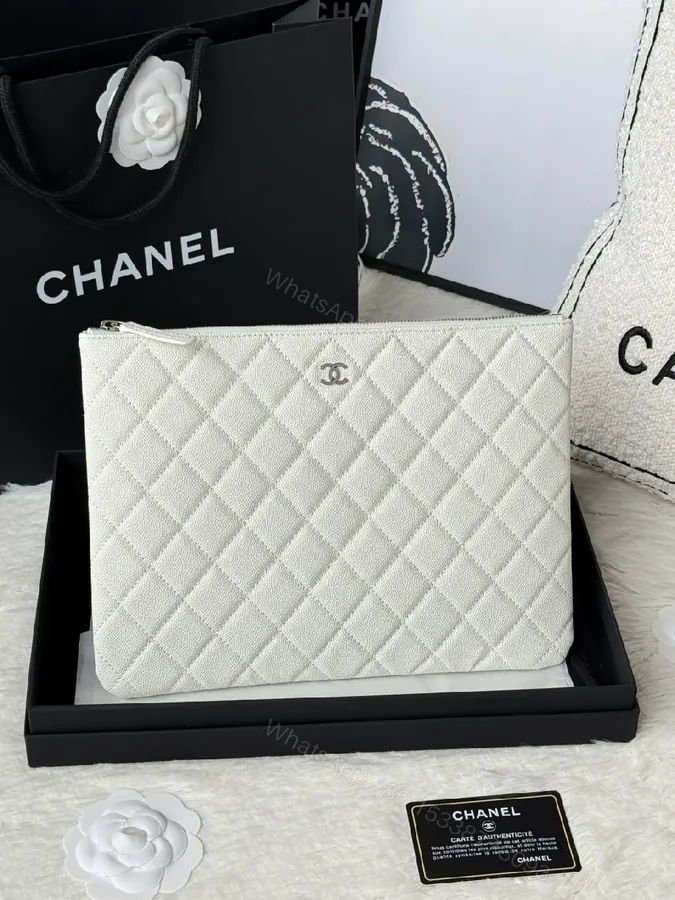 View 1 of Ivory Quilted Leather Pouch - Everyday Luxury Organizer
