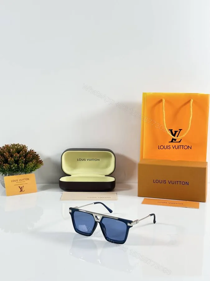 View 1 of First Copy Louis Vuitton Black Aviator Frame Blue Lens Men’s Sunglasses