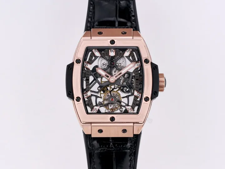 View 1 of Hublot Masterpiece Series 906 Rose Gold/Platinum Tourbillon Watch Black Leather Strap
