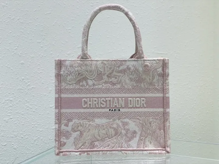 View 1 of Pink Dior Jacquard Tote: Structured Luxury Bag