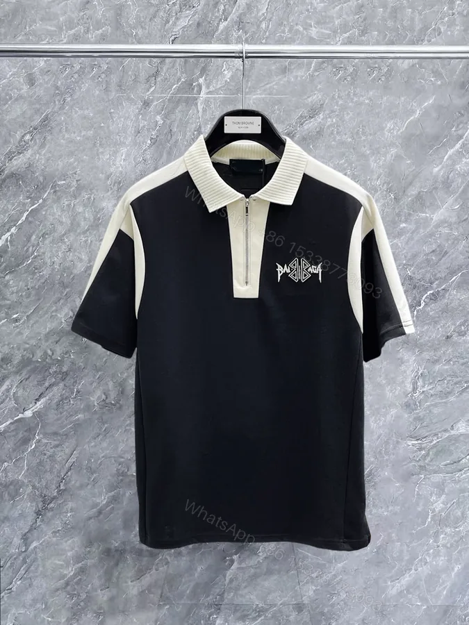 View 1 of Balenciaga A貨 男款 拼接設計拉鍊POLO短袖T恤 百搭機能風