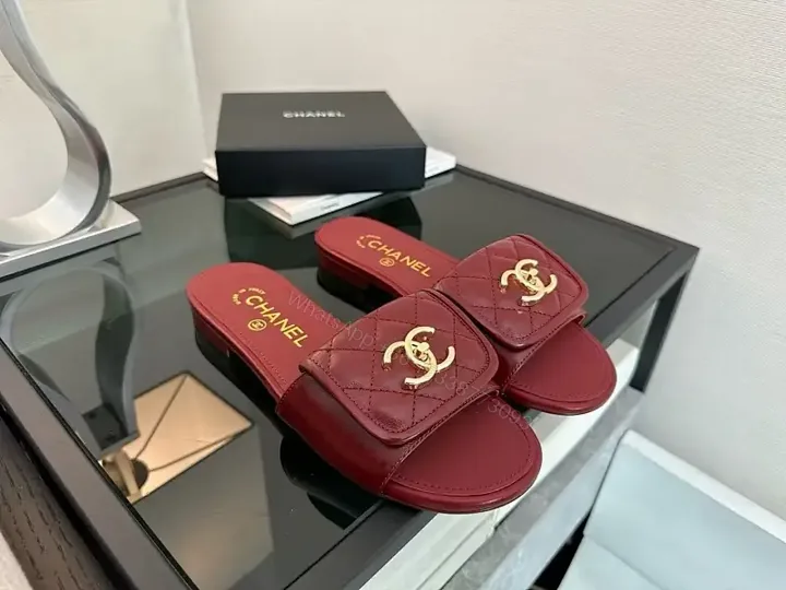 View 1 of Velvet Red Slides with Gold Hardware – Luxe Comfort
