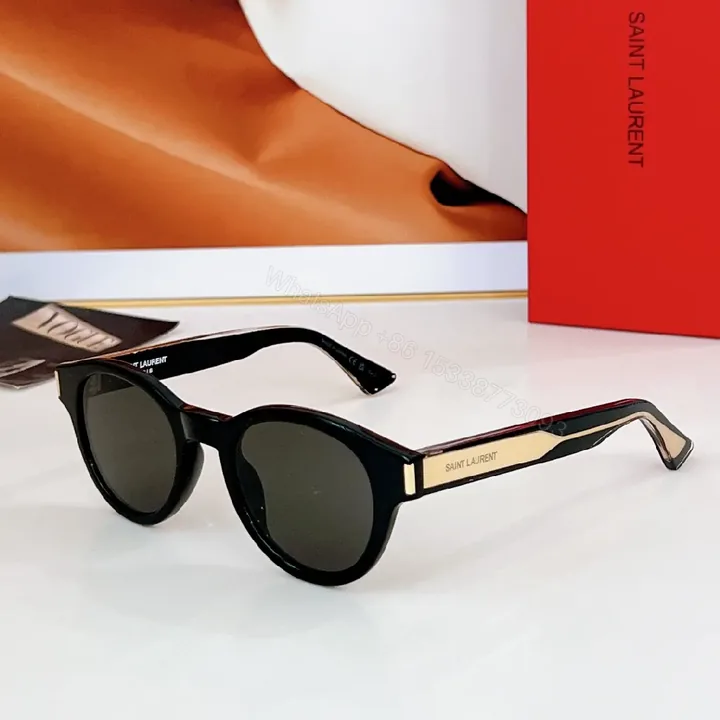 View 1 of Chic Round Sunglasses: Black Acetate, Luxe Logo Detail