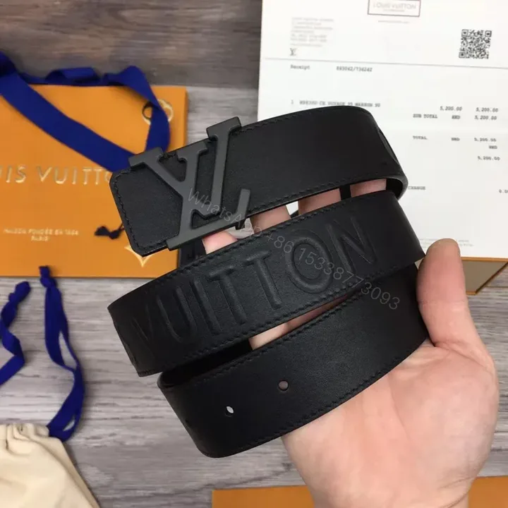 View 1 of Minimalist Black Leather Belt with LV-Inspired Buckle