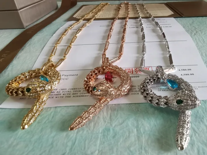 View 1 of BVLGARI 蛇形纏繞項鏈 滿鑽彩寶設計長款時尚鎖骨鏈