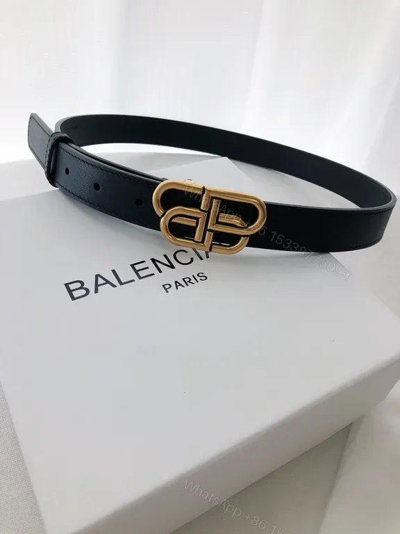 View 1 of Black Leather Belt with Gold Buckle â€“ Signature Luxury Belt