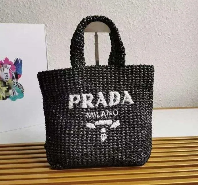 View 1 of Prada Mini Raffia Tote Bag