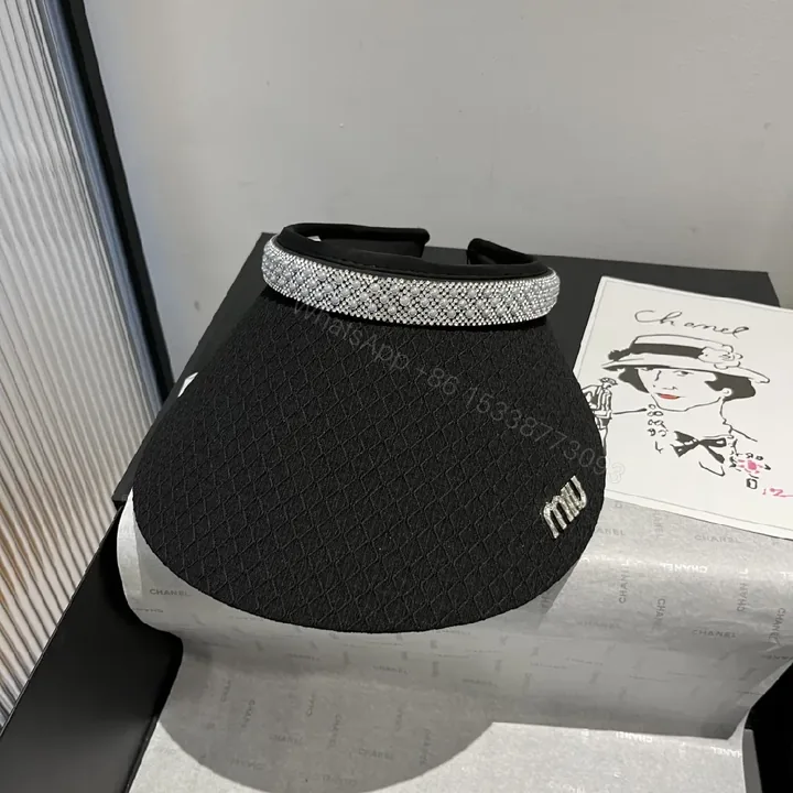 View 1 of Black Knit Bucket with Diamond-Trim Collar Hat